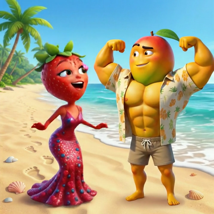 Animação de uma pêra triste, personagem da novela das frutas
