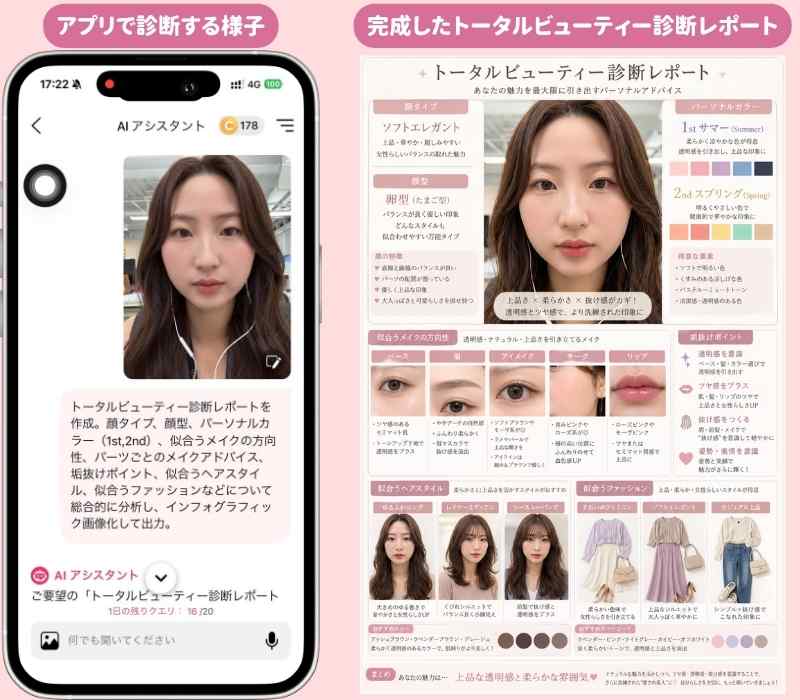 ChatGPTのトータルビューティー診断をアプリでする様子