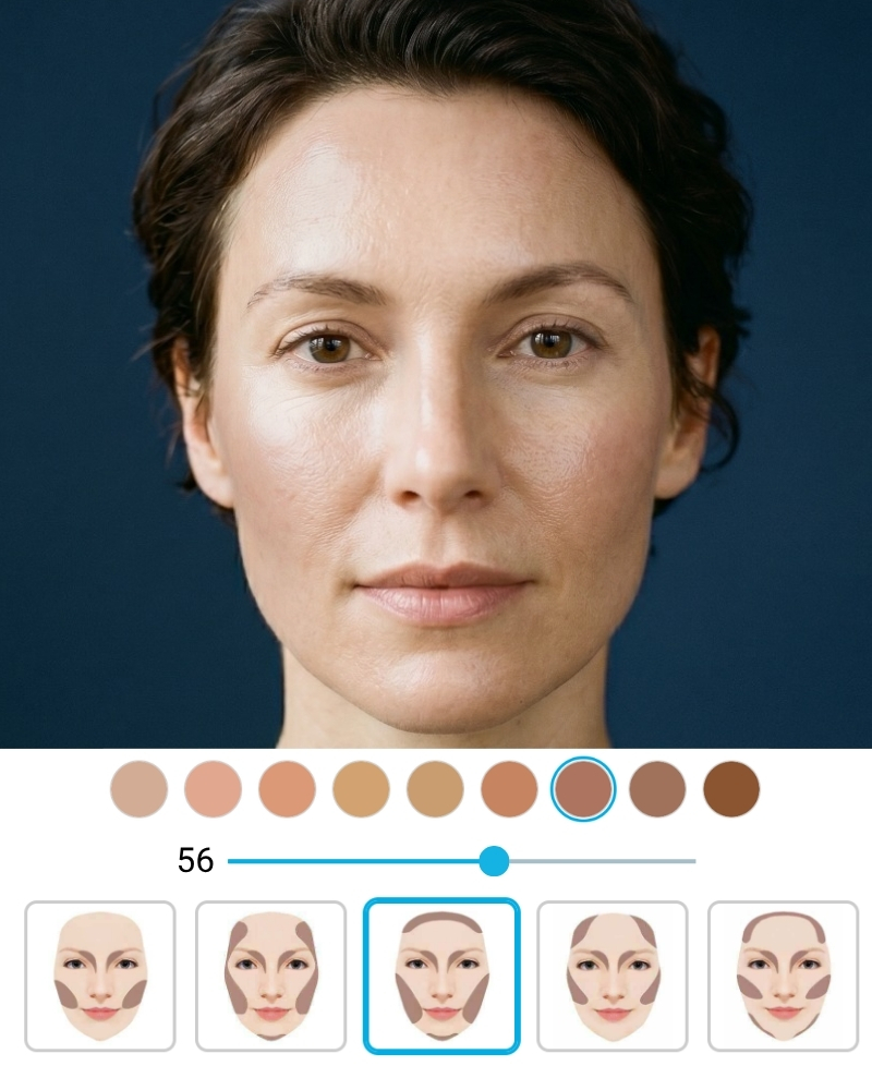 woman using contour virtual try on filter to improve her jawline