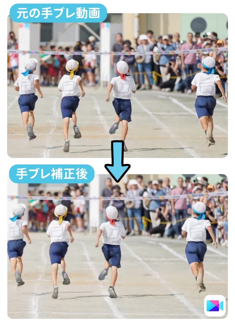 アプリで動画の手ぶれを補正した結果