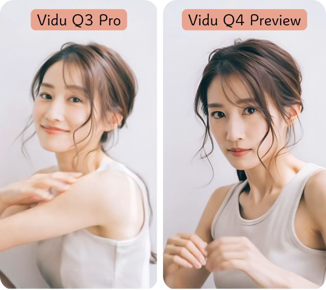 Vidu Q3とQ4のモーション比較動画（左がQ3 Pro、右がQ4 Preview）