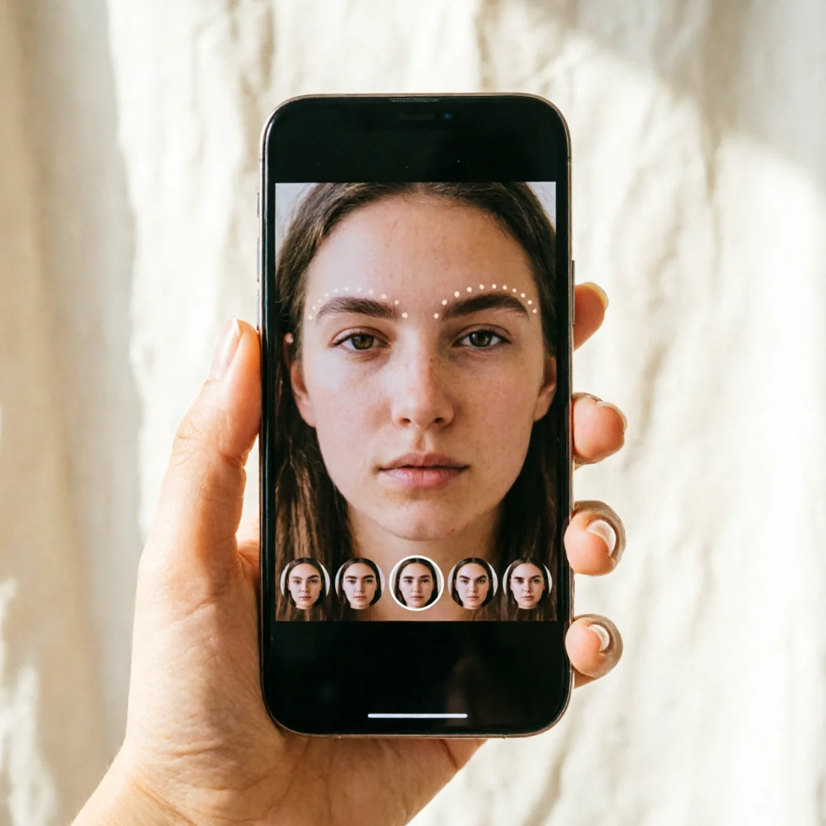 AI generating multiple eyebrow shape options on one face