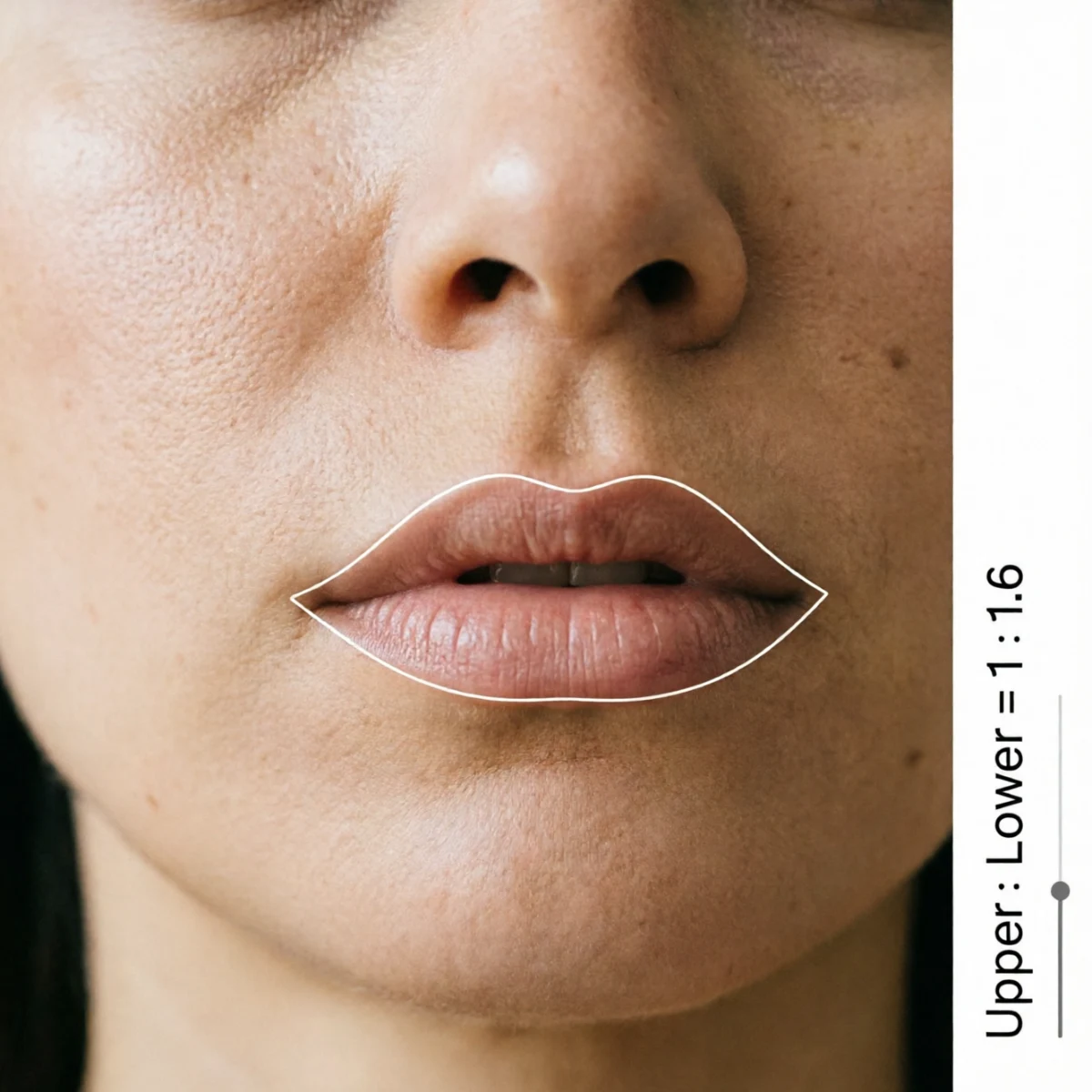 AI lip filler before and after simulation showing lip ratio analysis