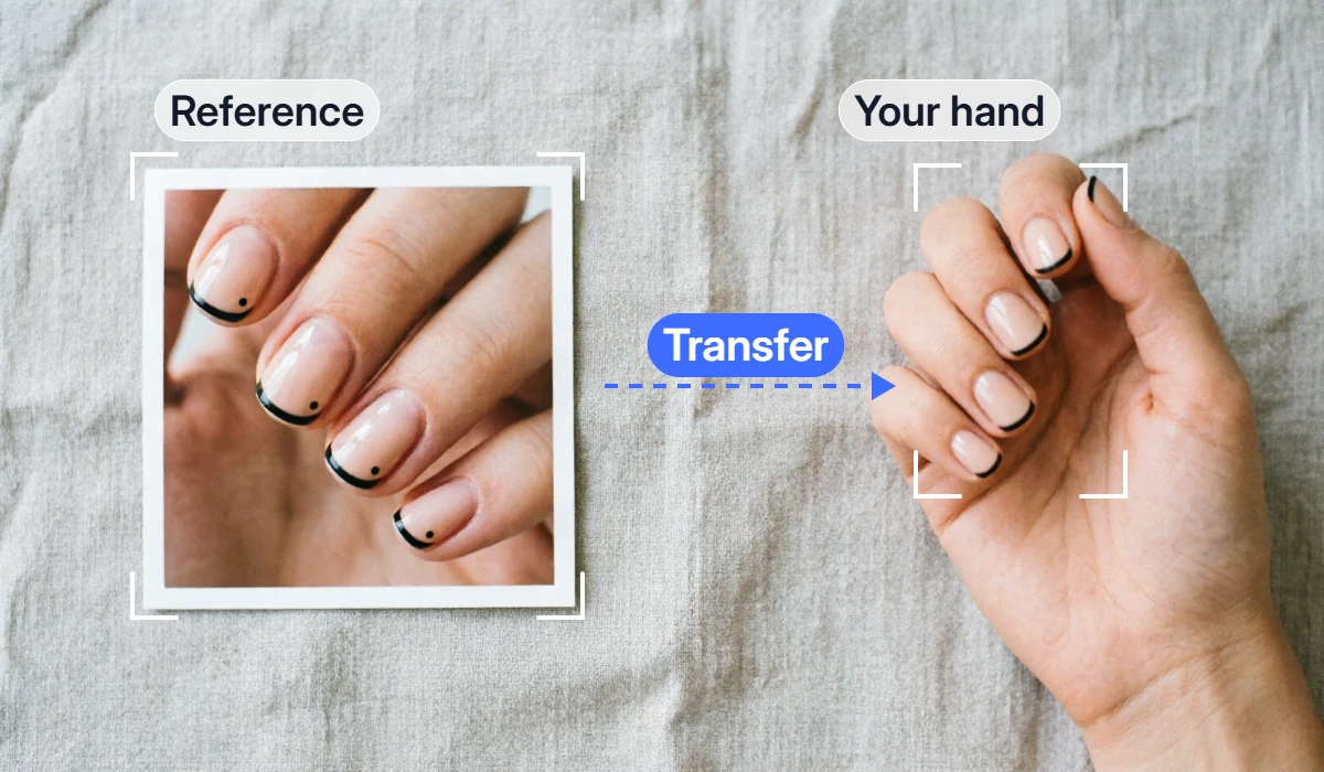 Nail art design transferred onto a hand photo by the API