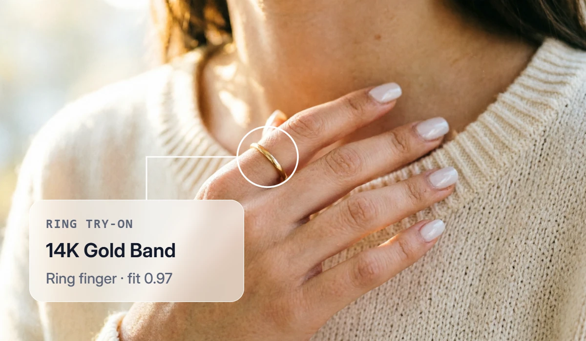 Ring virtual try-on rendered alongside a milk nail manicure
