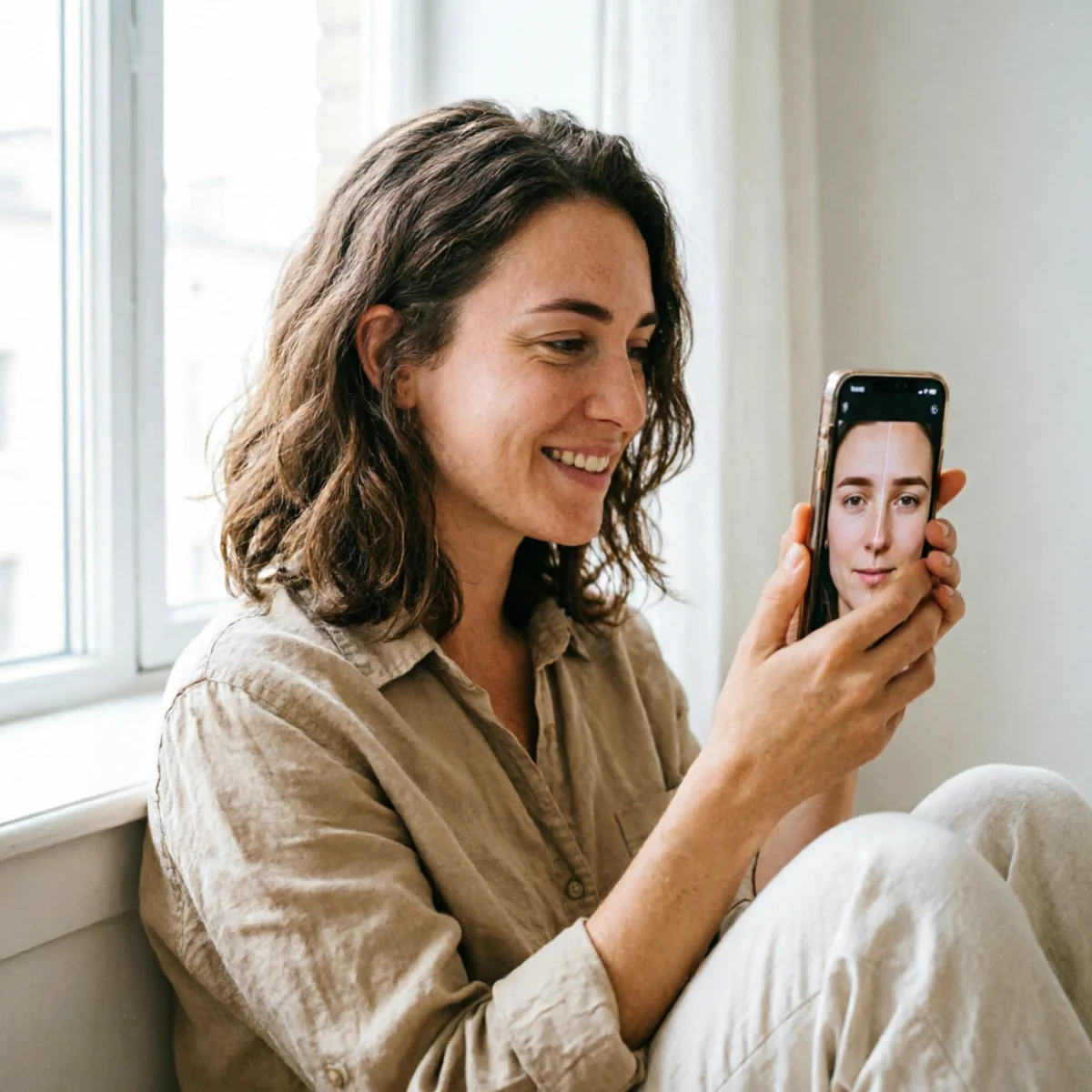Shopper comparing straight brow and natural brow shape side by side