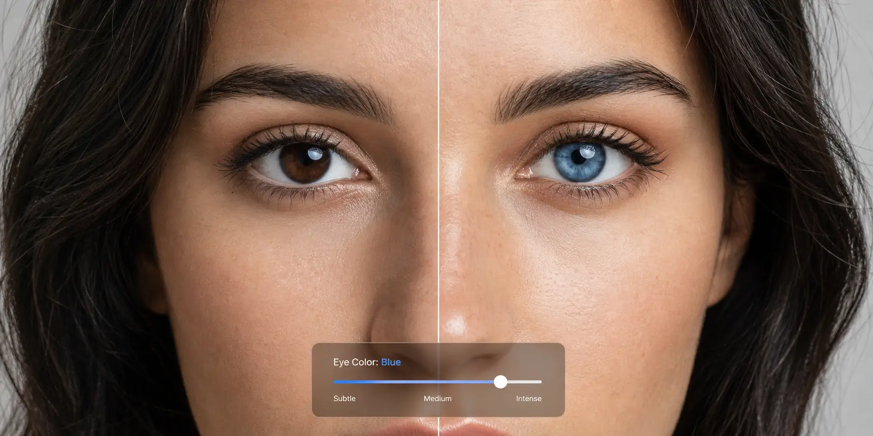 AI eye color editor API detecting the iris and applying a natural looking blue contact lens color