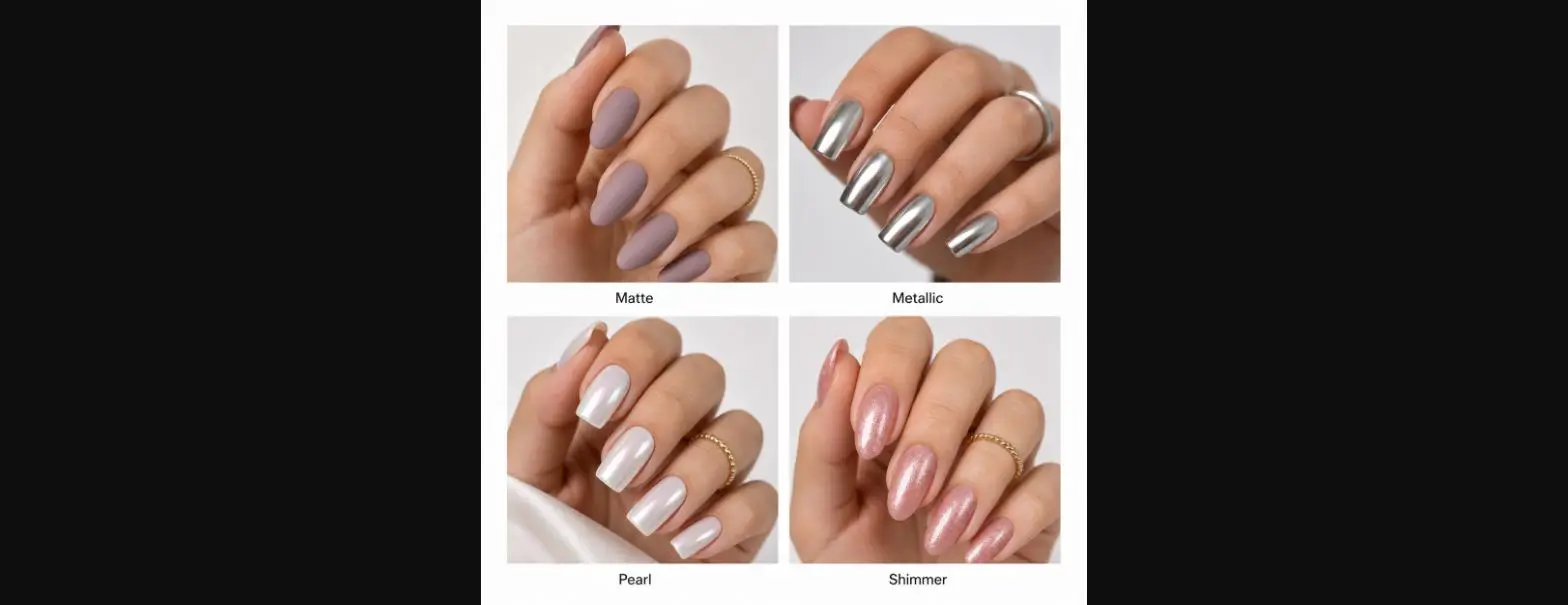 Grid of hand photos showing different nail textures and shapes generated by AI