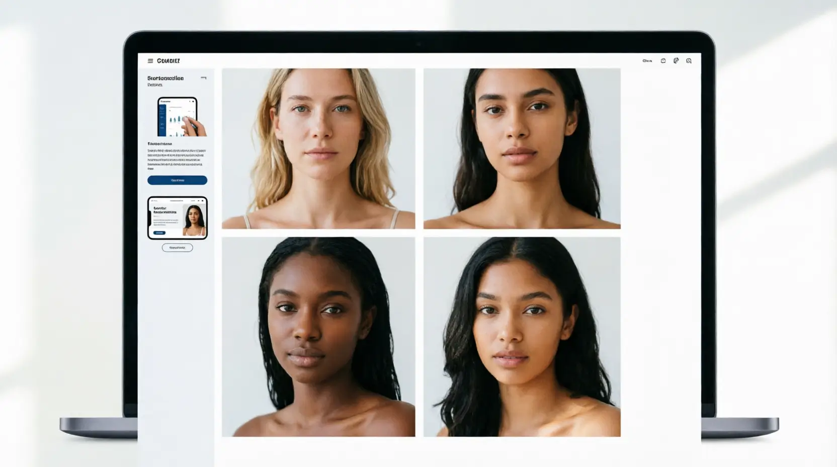 Grid of diverse faces with different skin tones each showing natural beauty filter results