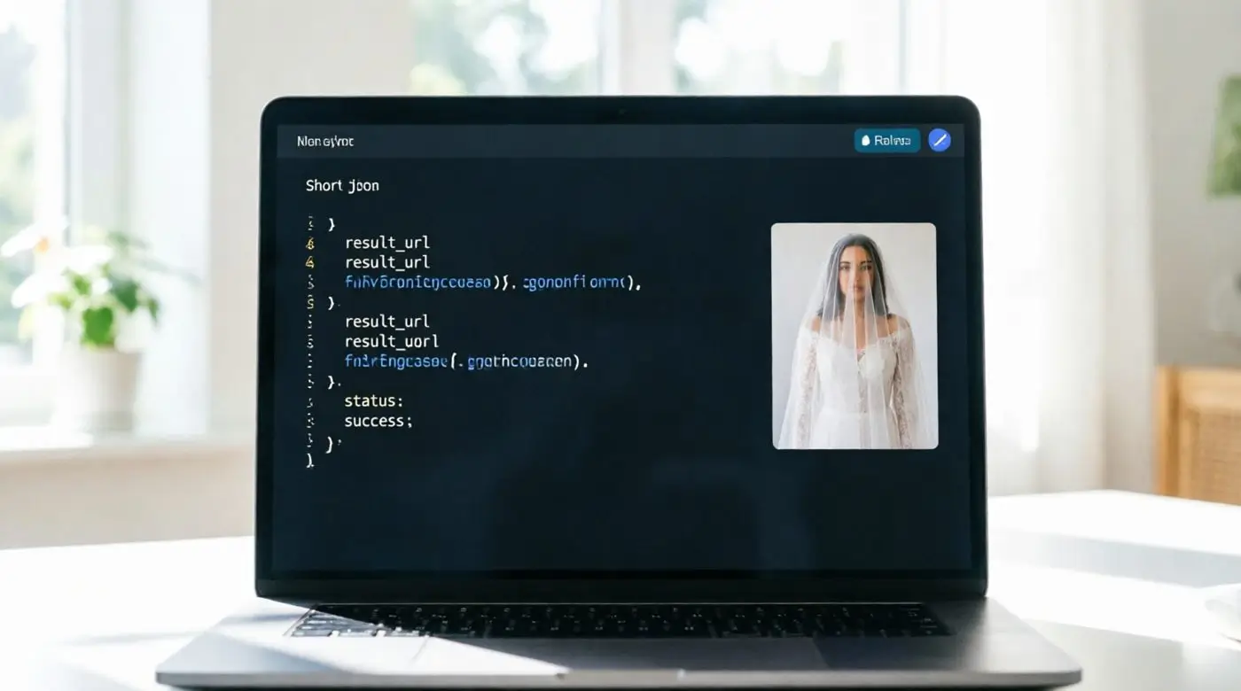 Developer dashboard showing a JSON API response for a wedding veil try-on request