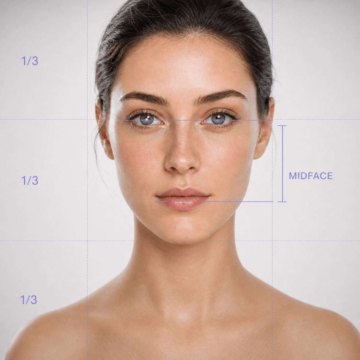 AI midface ratio detector measuring facial proportions on a front facing selfie