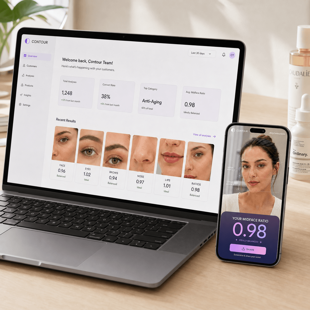 Facial ratio API returning midface ratio and full face attribute analysis for beauty brands