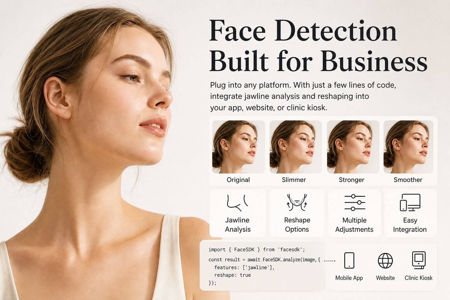 Developer dashboard showing jawline analysis API integration