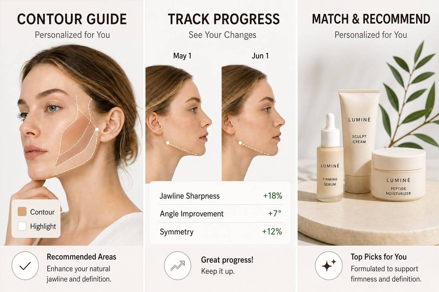 Personalized contouring and product recommendations based on jawline data