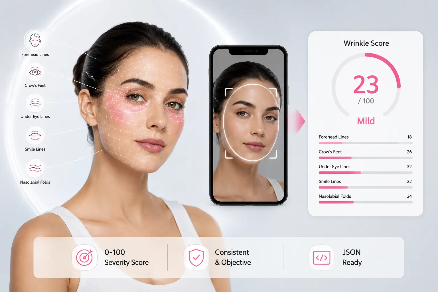 Automated skin wrinkle assessment API scoring facial lines from a photo