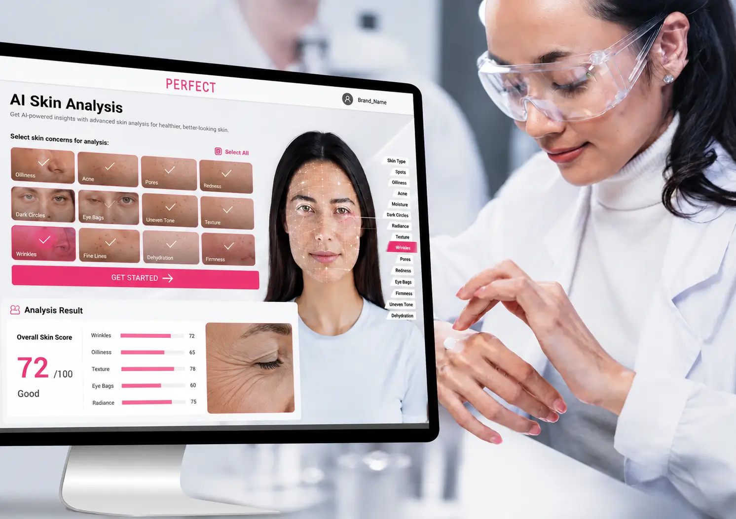 Dermatologist-verified wrinkle severity scores on a 0 to 100 scale