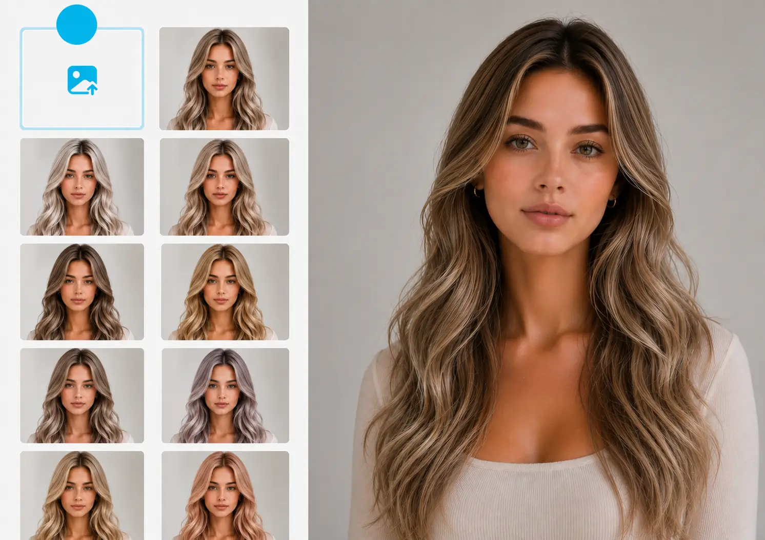 Before and after of ash blonde hair color virtual try-on