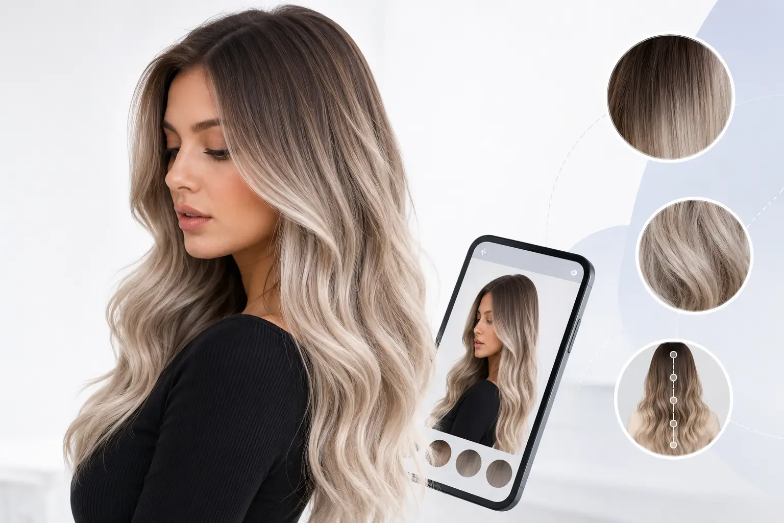 Ash blonde ombre virtual try-on with blended roots