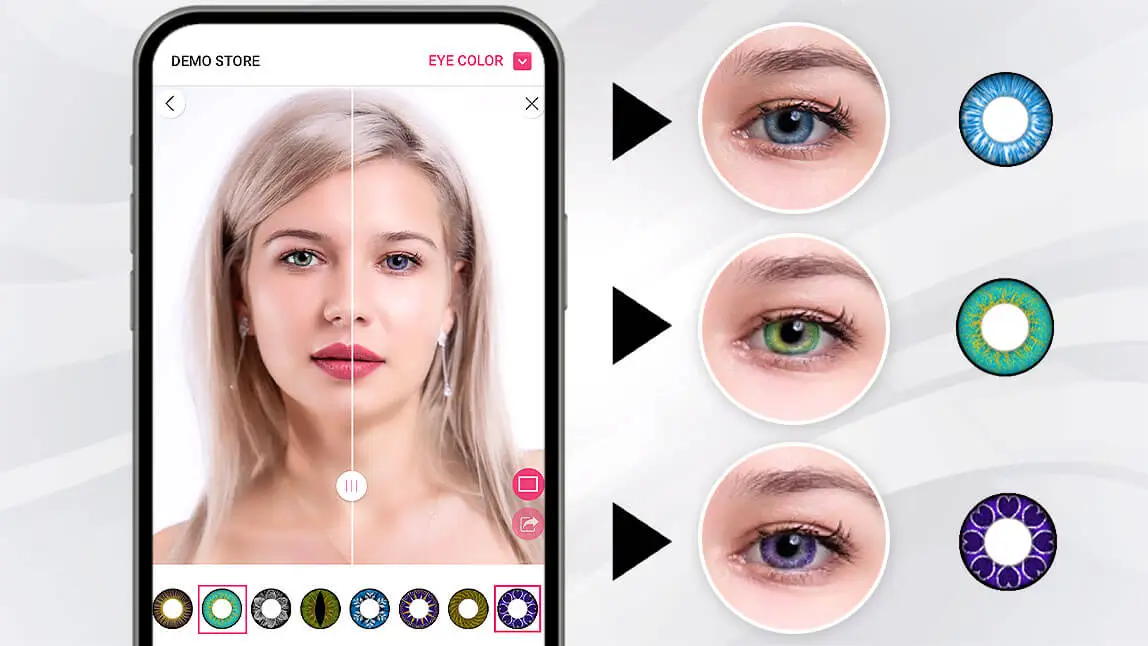 Prueba virtual de lentes de contacto de color con IA