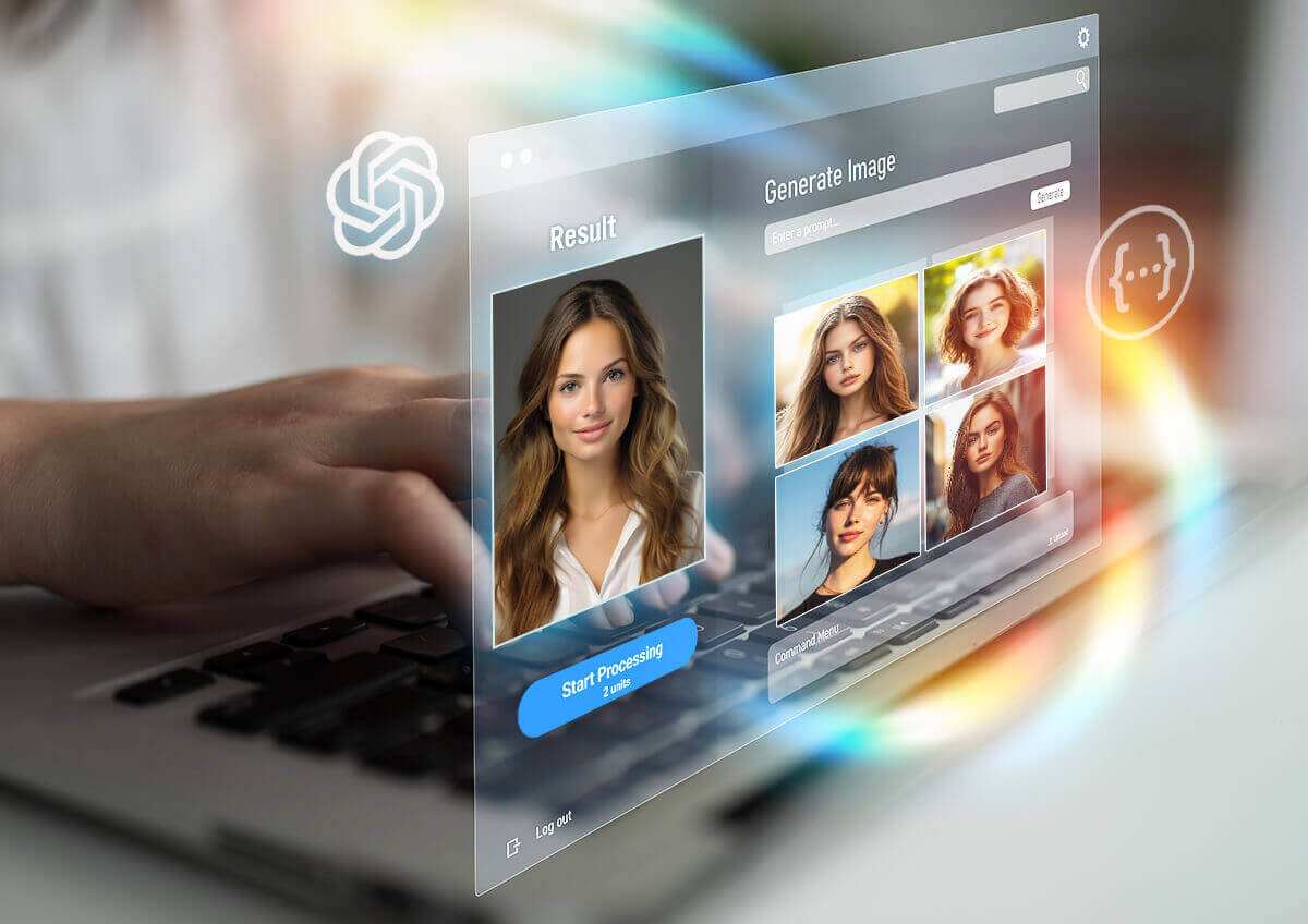 Privacy shield icon over a facial scan interface