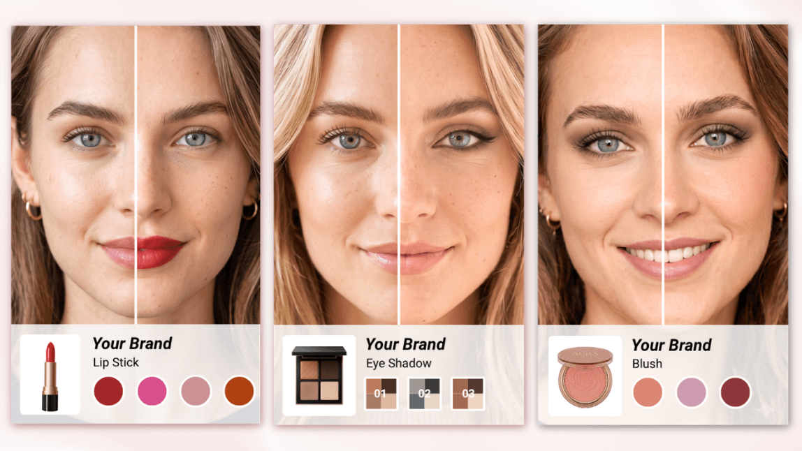 AI brow lift simulator showing before and after brow position on a live camera feed