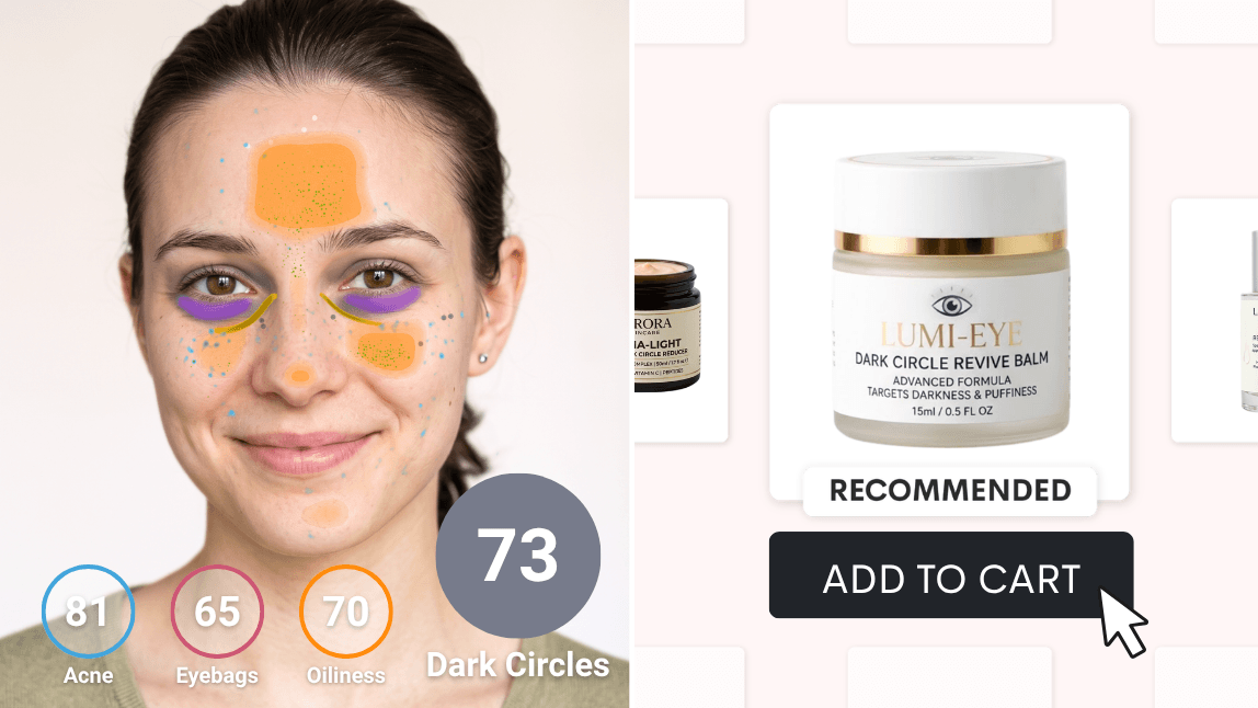 Product recommendation results screen after AI dark circle analysis