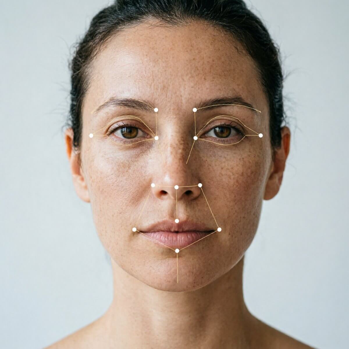Natural portrait with fine facial landmark and golden ratio guide lines