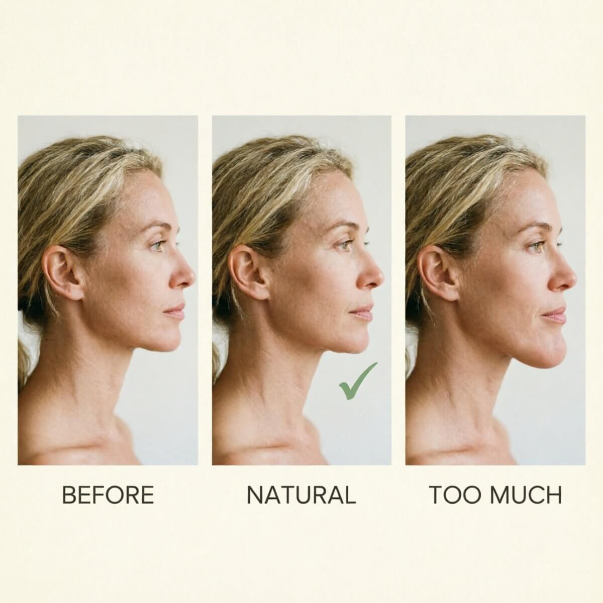 Chin filler before and after natural vs overfilled comparison