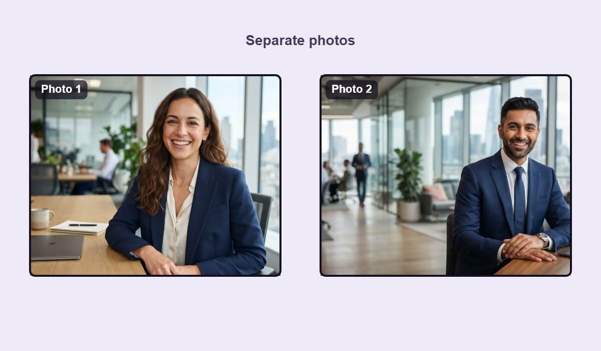 A woman and a man in two office headshots shown separately