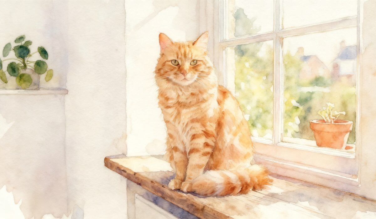 The same cat turned into a soft watercolor painting