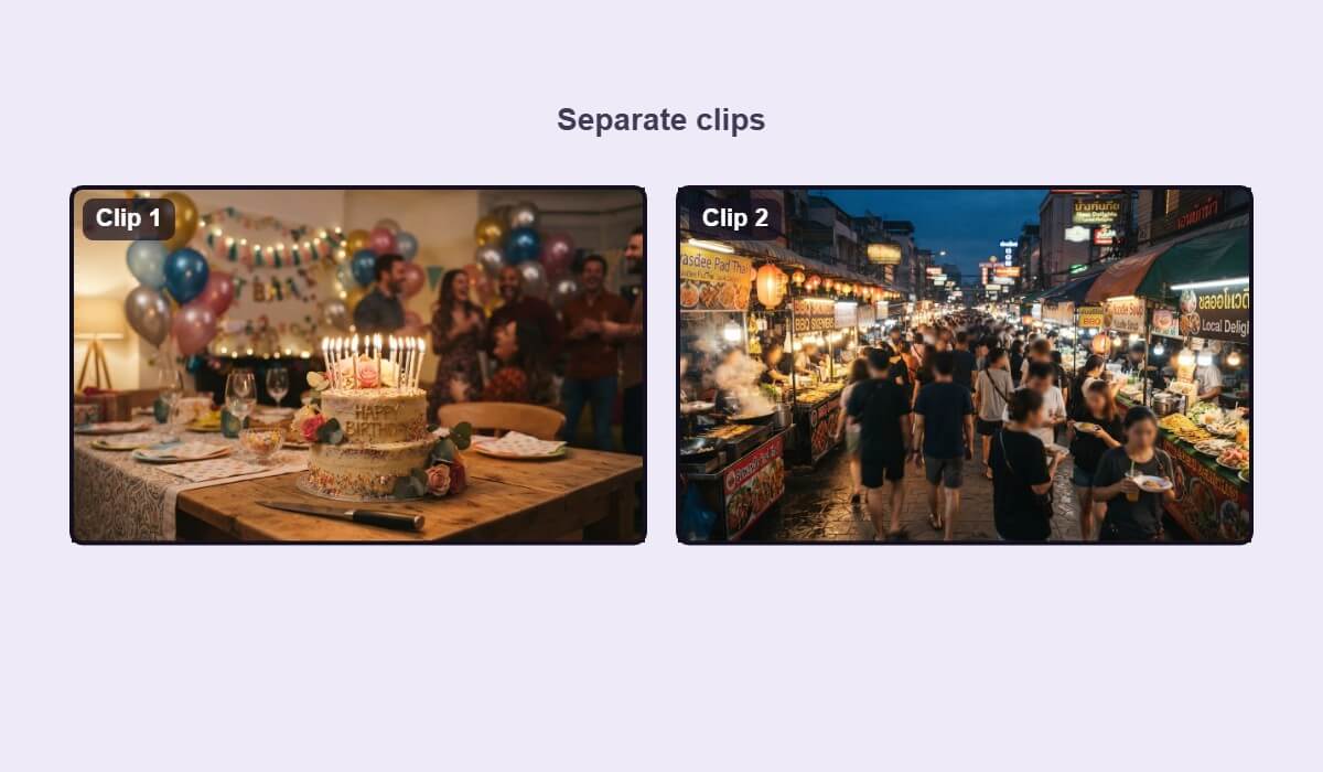 Two party clips shown as separate thumbnails