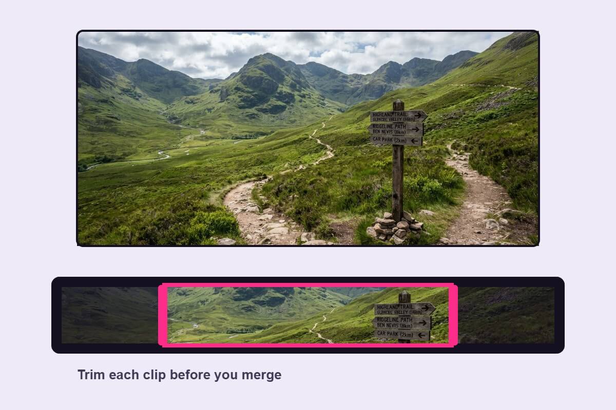 A video timeline with the ends of a clip trimmed away, shown as an illustrative drawing