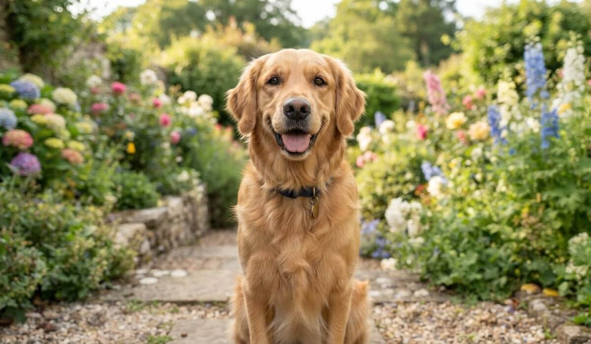 Golden retriever looking at the camera, original still photo