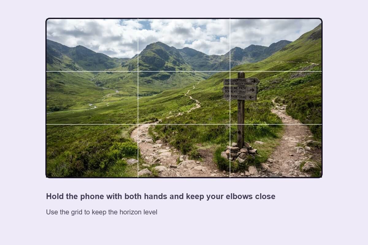 A trail photo with a three by three grid, shown as an illustrative drawing