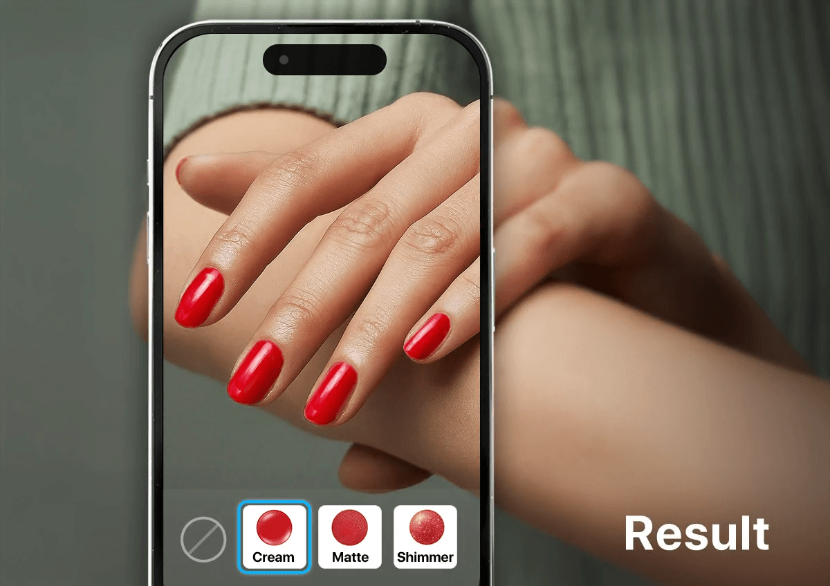Close-up of AR hand tracking technology detecting nail shape and finger position