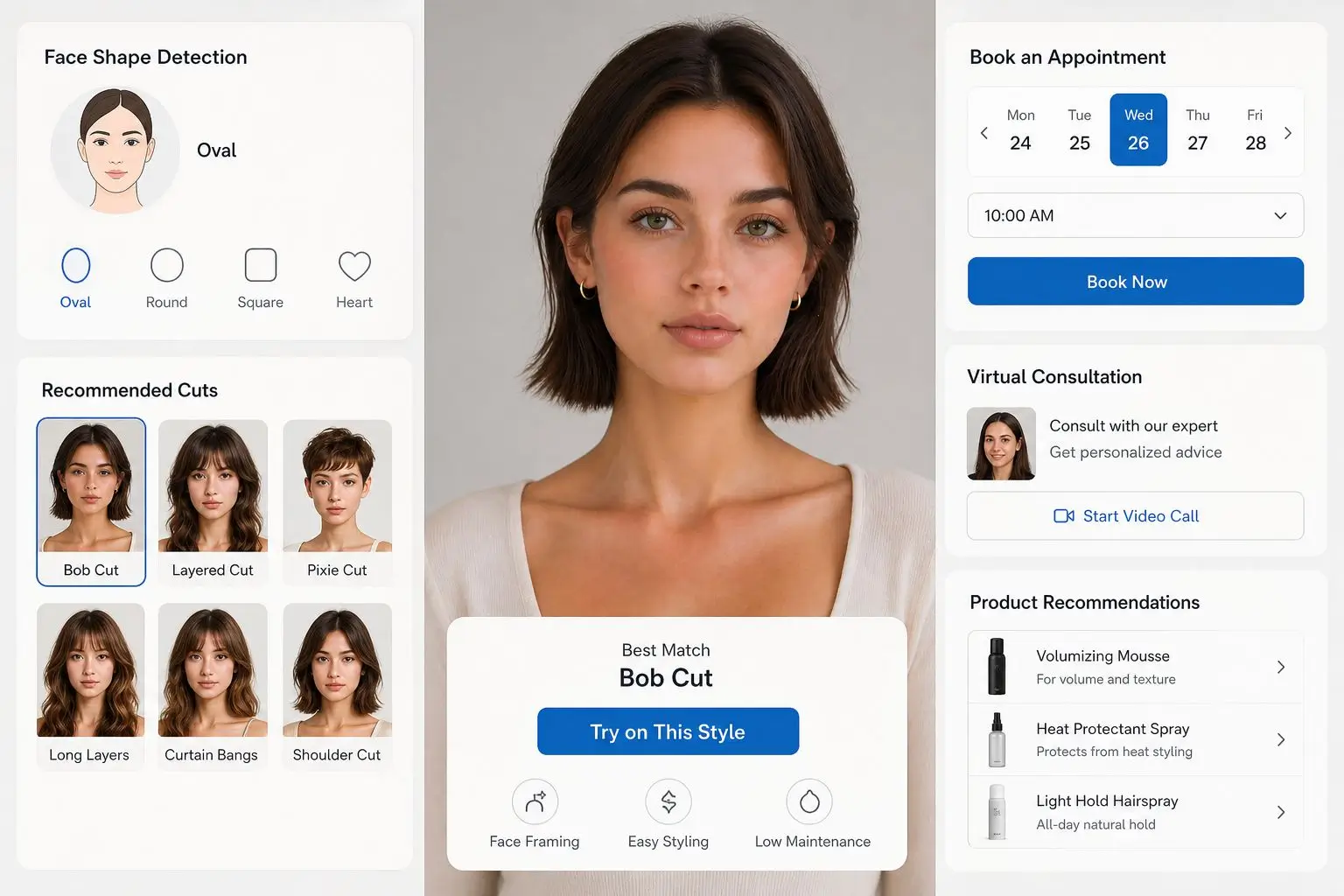 Barbering app recommending a haircut based on detected head shape