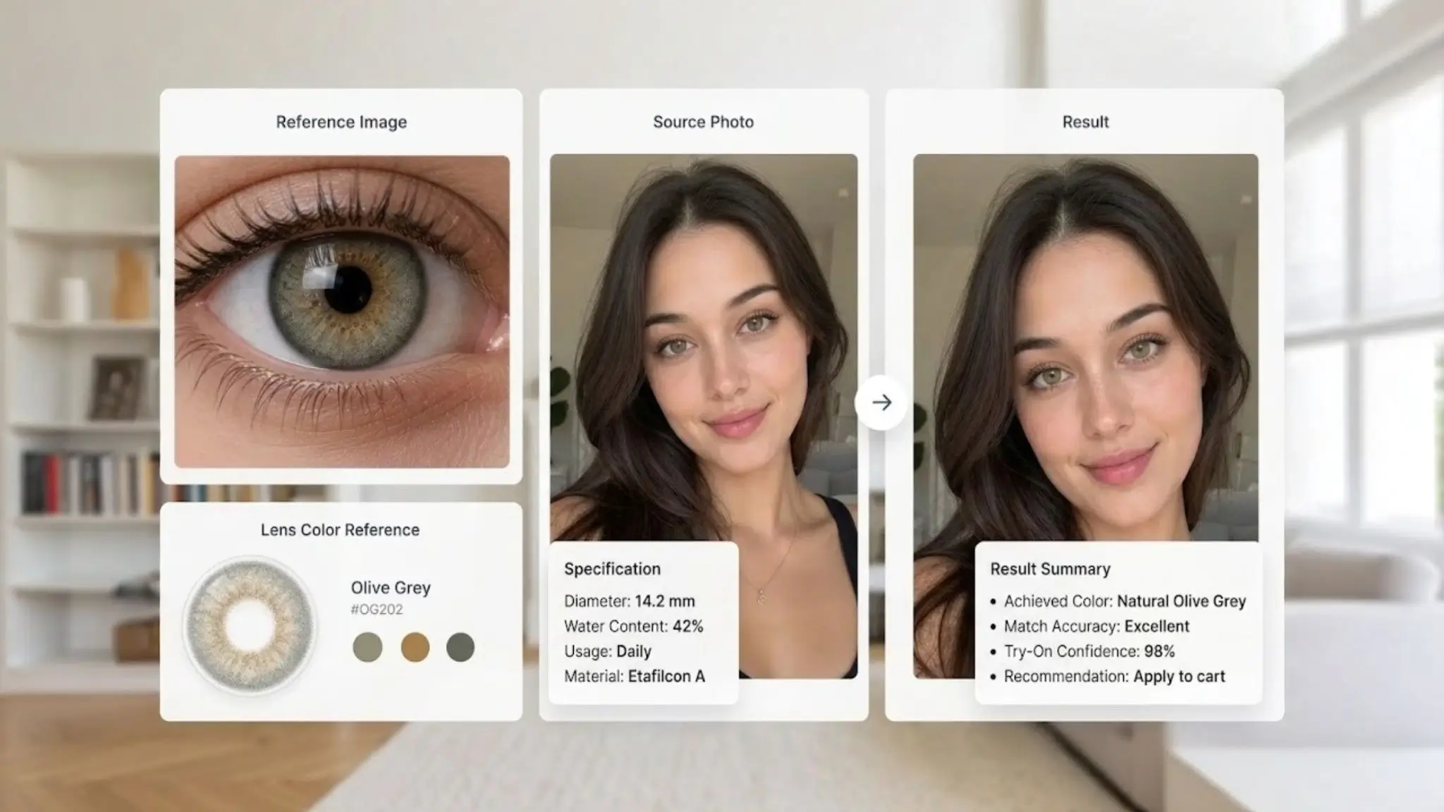 Reference lens color image matched to a customer photo using the eye color editor API
